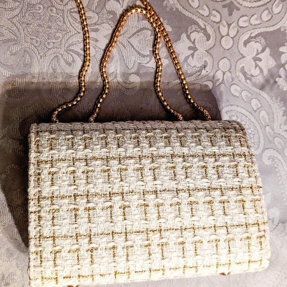 Neiman Marcus Tweed Small  Quilted Chain Crossbody Clutch - Picture 3 of 6